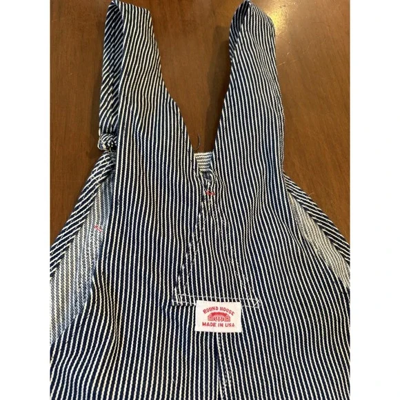 Round House Bib Overalls 38 X 32 Striped 100% Cotton Adjustable Straps - Picture 5 of 8